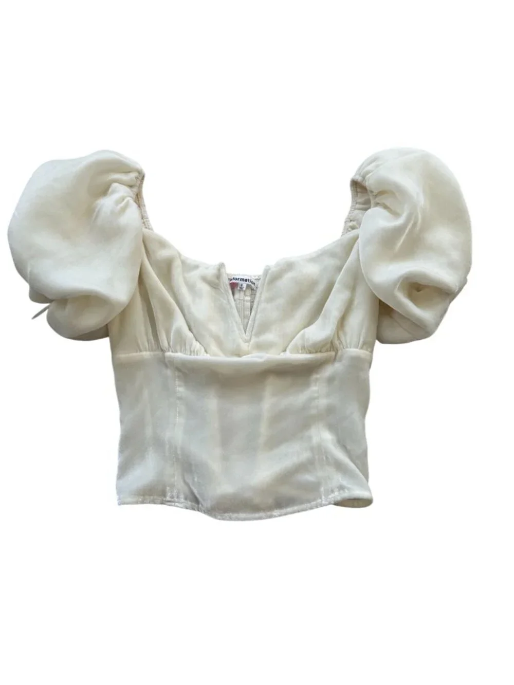 REFORMATION Cream Velvet Puff Sleeve Top Size 2